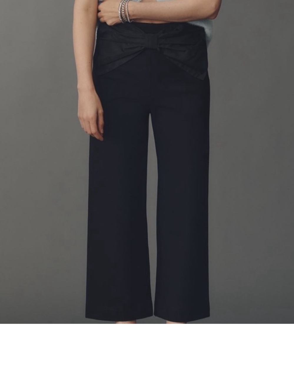 NWOT Maeve Colette black bow front wide leg crop (27 T)